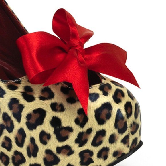 Pinup Leopard Bow Platform High Heel Shoes - Picture 2 of 4